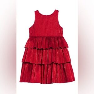 Mini Boden Girls Red Metallic Foil Pleated Tiered Party Dress 2-3Y 98cm NEW
